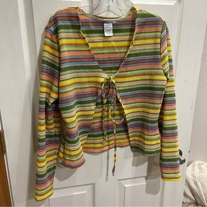 Earthbound Trading Co Colorful Striped Rainbow Cardigan Women's Size XL